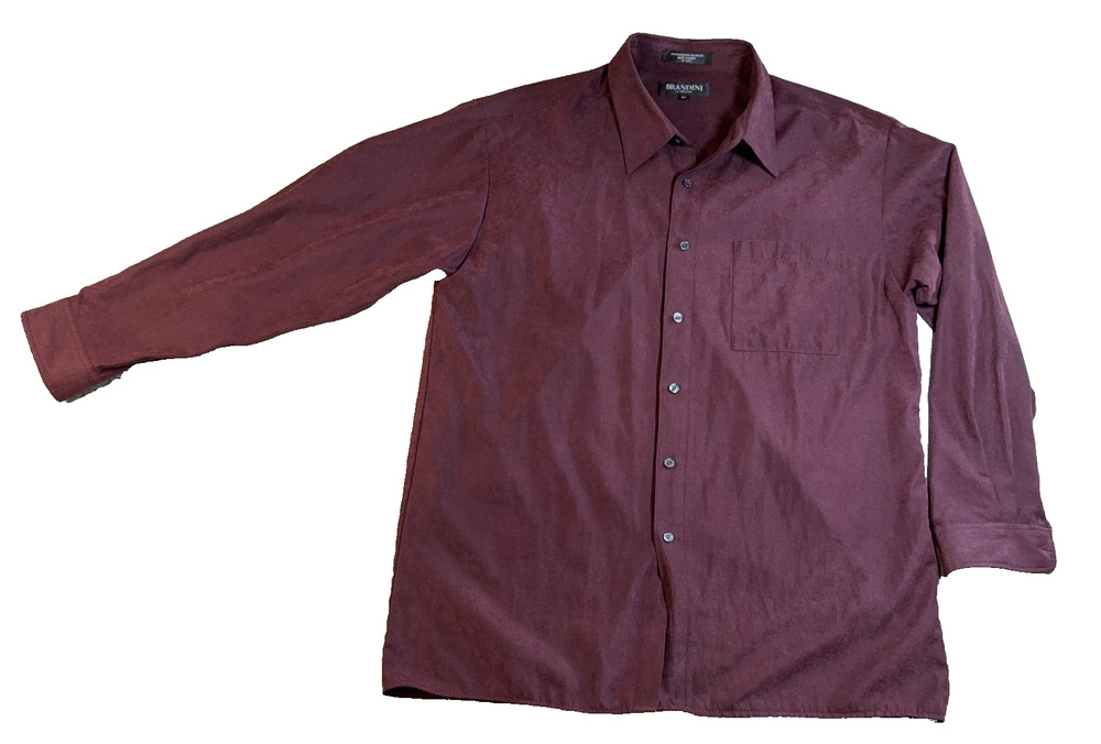 Brandini Le Collezioni Shirt Mens XLT Burgundy Faux Suede Microfiber Tall Retro